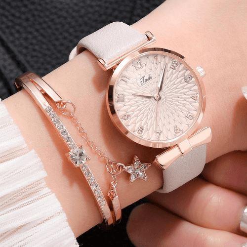 Relógio Feminino Luxury Business Quartz + Pulseira Grátis RL-FM01 LojasStonks Kit Cinza + Pulseira Grátis 