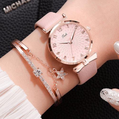 Relógio Feminino Luxury Business Quartz + Pulseira Grátis RL-FM01 LojasStonks Kit Rosa + Pulseira Grátis 