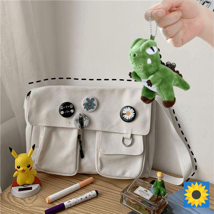 Bolsa Feminina Transversal Basic Flower + Brinde Fofo BS-FM02 LojasStonks Margaridas Brancas + Dinossauro 