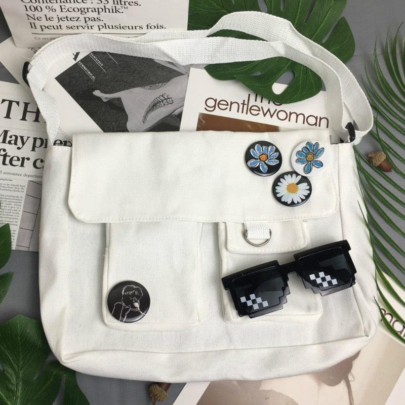 Bolsa Feminina Transversal Basic Flower + Brinde Fofo BS-FM02 LojasStonks Margaridas Brancas + Oculos 